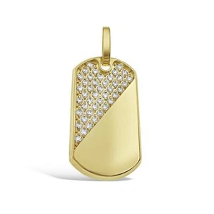 Tag Rectangle Pendant Mens Charm 10k Yellow Gold CZ 1.9 inch - Picture 1 of 3