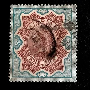 INDIA-1895-3r STAMP-THREE RUPEES-QUEEN VICTORIA -Sg IN 108- USED - Picture 1 of 3