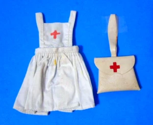 NURSE APRON RED CROSS & BAG CLONE SANDY CORKY GWEN KITTY  1960'S doll clothes 9" - Picture 1 of 3