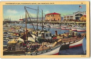 Fisherman's Fleet, Fishermans Wharf, San Francisco CA 1942 Linen Teich Postcard - Picture 1 of 2