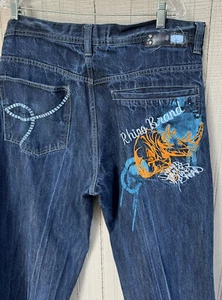 Ecko Unltd Jeans Embroidered The Rhino Brand 38 x 31 Baggy Graffiti 90s Y2K - Picture 1 of 17