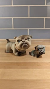 Vintage Roselane Pottery USA Jeweled Bisque Bulldog Figurines - Set of 2! - Picture 1 of 8