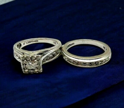 Conjunto de anel de casamento de ouro branco 14K sólido halo lembrança diamante VENDA tamanho 7 #R879 - Imagem 1 de 4
