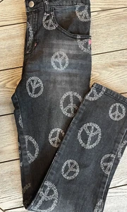 Disney D-Signed Black Denim Jeans Girls Size Large Peace Signs - Picture 1 of 5