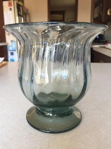 VINTAGE, BLOWN OPTIC GREEN FLUTED GLASS, BOWL/VASE, W/FLARED TOP, 5 5/8" X 5.5" - Picture 1 of 6