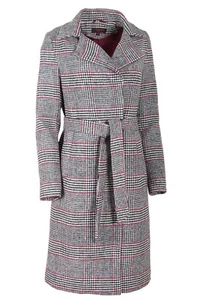 Damen langer moderner Wollmantel Glencheck Mantel aus karierten Woll-Mix grau - Bild 1 von 4