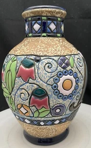 VASO CERAMICA ARTISTICA ANFORA CECA VINTAGE 8,25", DISEGNO FIORI, MARCATO, c1925 vg - Foto 1 di 11
