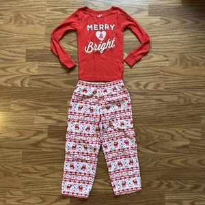 Carter’s Kids Girl Holiday Pajama Set 5/5A Long Sleeve Pants Cotton Fleece EUC! - Picture 1 of 7