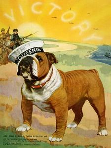 BULLDOG DOG GREETINGS NOTE CARD PATRIOTIC WW11"QUEENIE" WAR MASCOT - Afbeelding 1 van 1