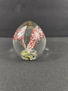 Vtg Egg Shaped Orange Flower Clear Bubble Glass Paperweight Norcrest Japan 3.5" - Picture 1 of 5