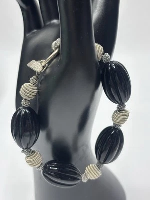 "Pulsera Anne Klein tono plata negro palanca joyería de moda vintage 8""" Foto 1 de 4