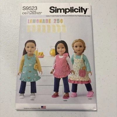 Simplicity 9523 18" Doll Clothes Sewing Craft Pattern Apron Pants LS Top UNCUT - Image 1 of 4