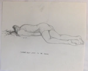 ORIGINAL KONZEPTSKIZZE AUS "HAUS DER TOTEN! "CYNTHIAS KÖRPER LANDET AUF DEM BODEN" - Bild 1 von 2