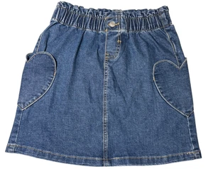 Land’s End Denim Skirt Girls XL 14-16 Heart Pocket Blue Jean Back to School NWT - Picture 1 of 8