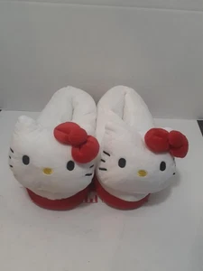 Hello Kitty Red Bow White Plush Stuffed Slippers Women Size 7-8 med Sanrio NEW - Picture 1 of 7