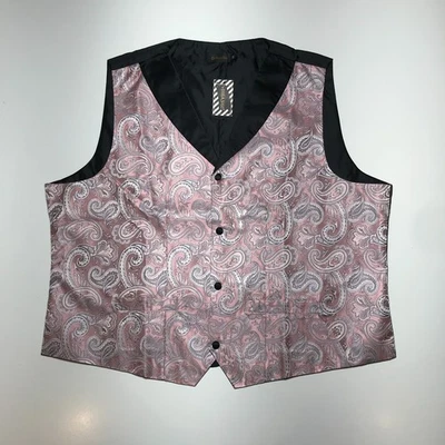 DiBanGu Mens Pink Paisley Jacquard Silk Waistcoat Vest Pocket Formal Wedding 3XL - Image 1 of 4