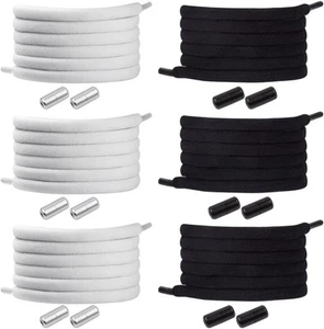 2-6 Pairs No Tie Elastic Shoe Laces, White and Black (Half Round Style)  - Picture 1 of 6