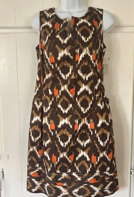Etcetera Mujer Talla 6 Marrón Blanco Naranja Ikat Sin Mangas Vestido Cambio Forrado Foto 1 de 4