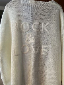 Elan White Ivory Cream Rock & Love Open Front Cozy Knit Cardigan Sweater OS - Picture 1 of 8