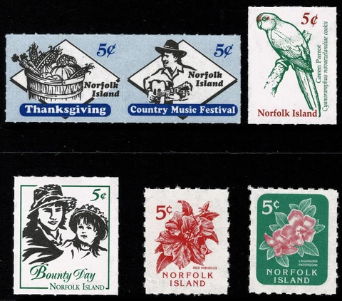 Norfolk Island Booklet Stamps. Thanksgiving & CMF, Parrot, Bounty Day & Hibiscus Cover