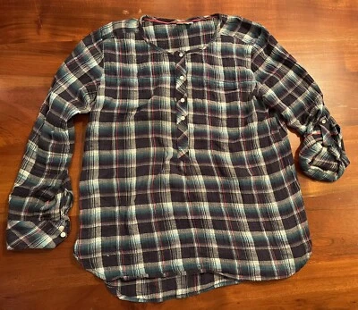 C&C California Womens pullover roll tab sleeve Blouse 3/4 button up plaid sz M - Image 1 of 4