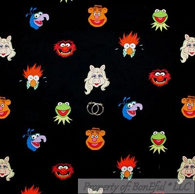 BonEful FABRIC FQ Cotton VTG Jim Henson Muppet Miss Piggy Kermit Frog Fozzy Bear - Image 1 of 4