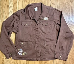 Disney Eeyore Brown Button Up Embroidered Jacket w Pockets Size XXL - Picture 1 of 9
