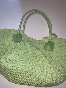 Donna Dixon Lime Green Straw Bag Purse Bow - Picture 1 of 7