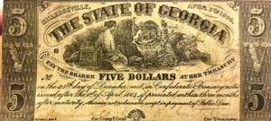 1864 Guerra Civil Estado de Georgia Milledgeville $5 NT1089 - Imagen 1 de 2