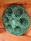 Vintage Green Majolica Oyster Dish French Sarreguemines