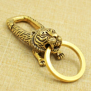 Messing "Tigerkopf" Schlüsselanhänger Hosentasche Geldbörse Schlüsselringe Halter Schlüsselhaken Gürtelclip - Bild 1 von 4