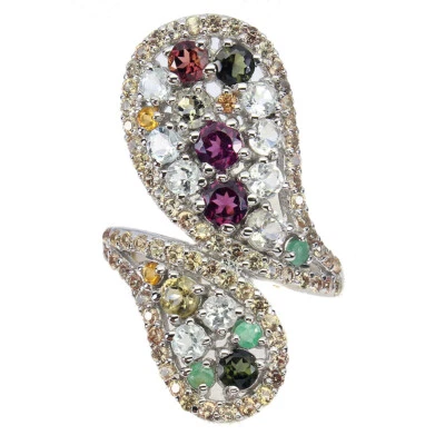 925 Anello Argento Sterling Rotondo Rodolite Smeraldo Zaffiro Tormalina Gemma 9 - Immagine 1 di 4