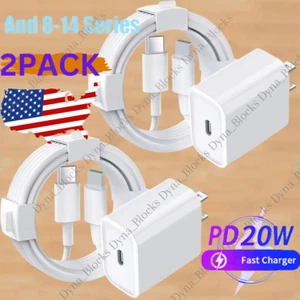 For iPhone 14 13 12 11 Pro XR PD Fast Charger Cord 20W USB-C Power Adapter Block - Picture 1 of 12