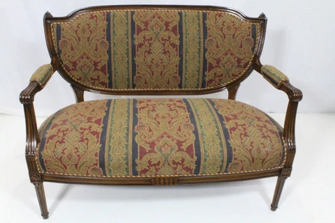 French Louis XVI Solid Walnut Loveseat Completely Reupholstered, circa 1920's Cover