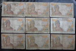 9 Französisch Indochina Indochina 5/fünf Piaster 1936 Banknoten Großhandel Lot - Bild 1 von 2