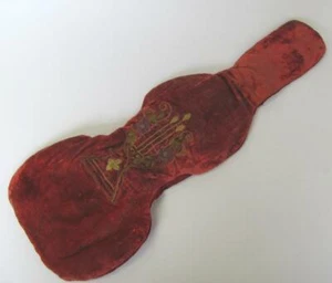 19C. ANTIQUE SECESSION ART NOUVEAU HAND EMBROIDERED VIOLIN SHAPED PLUSH PILLOW - Picture 1 of 7