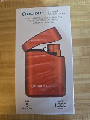 Olight Baton 4 Premium Edition Rechargeable EDC Flashlight 1300 LM  IPX8 Orange - Image 1 of 2