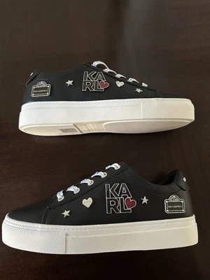 Zapatillas Mujer Karl Lagerfeld Paris Talla 7 Parte Superior Baja Cuero Negro Nuevas Foto 1 de 4