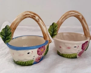 Vintage Ceramic Easter Baskets Egg Candy Dish Bowl Bunny Floral Kitsch Cute Fun - Picture 1 of 18