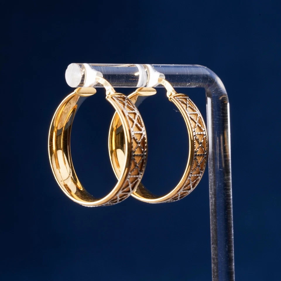 14k Two Tone Gold Roman Numeral Hoop Earrings (11) - Image 1 of 3