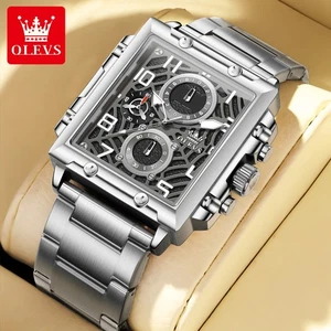 OLEVS Square Steel Watch Multifunctional Waterproof Quartz Watch for Men - Picture 1 of 20