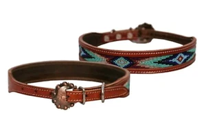 ¡Nuevo! COLLAR DE CUERO GENUINO PARA PERRO con incrustación de cuentas turquesa talla pequeño mediano grande - Imagen 1 de 5