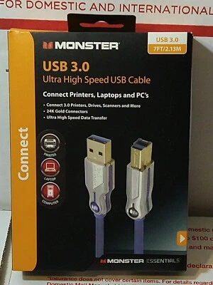 Monster USB 3.0 Ultra High Speed Cable Connect Printer Laptop Computer MALE A B - Image 1 of 4