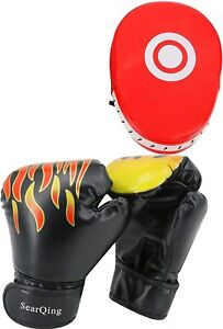 Boxing Gloves for Kids,PU EVA Kids Two Boxing Gloves and One Punching Mitt Set