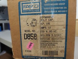 NEW Fasco D858 Motor 1/6 HP 230V 60Hz 1100 RPM 3 Speed