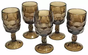 Viking Georgian Brown Wine Glasses Pressed Glass Vintage Honeycomb Set of 5 - Picture 1 of 24