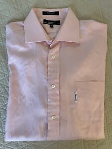 Faconnable Vintage Diagonal Ribbed Spread Collar Cotton Shirt in Pink Size 17 L
