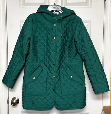 Joan Rivers Quilted Coat with Hood Evergreen Green size S - Image 1 of 4