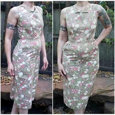 Vestido de día Rockabilly Kitten Wiggle años 50 de colección seda floral acuarela pastel XS Foto 1 de 4
