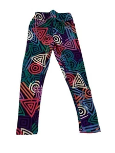 NWOT Lularoe Girls Small Medium Leggings Geometric Retro Colors Pink Green #3090 - Picture 1 of 5